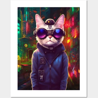 Techno Cat In Japan Neon City Posters and Art